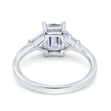 14K White Gold Emerald Cut Art Deco Engagement Ring Simulated Cubic Zirconia
