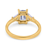 14K Yellow Gold Emerald Cut Art Deco Engagement Ring Simulated Cubic Zirconia Size-7