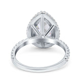 14K White Gold Teardrop Pear Art Deco Vintage Engagement Ring Simulated Cubic Zirconia Size-7