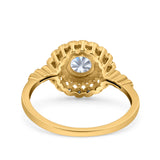14K Yellow Gold Halo Art Deco Round Bridal Wedding Engagement Ring Simulated CZ Size-7