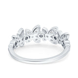 14K White Gold Flower Half Eternity Stackable Wedding Engagement Ring Simulated CZ