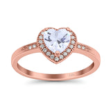 14K Rose Gold Halo Heart Promise Simulated CZ Wedding Engagement Ring Size 7