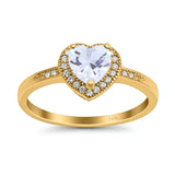 14K Yellow Gold Halo Heart Promise Simulated CZ Wedding Engagement Ring Size 7