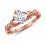 14K Rose Gold Irish Claddagh Heart Promise Ring Wedding Engagement Ring Round Simulated Cubic Zirconia Size-7