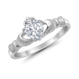 14K White Gold Irish Claddagh Heart Promise Ring Wedding Engagement Ring Round Simulated Cubic Zirconia