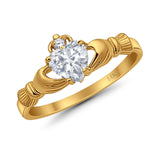 14K Yellow Gold Irish Claddagh Heart Promise Ring Wedding Engagement Ring Round Simulated Cubic Zirconia
