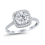 14K White Gold Halo Round Bridal Wedding Engagement Ring Simulated CZ