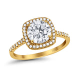 14K Yellow Gold Halo Round Bridal Wedding Engagement Ring Simulated CZ Size-7