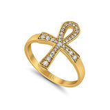 14K Yellow Gold Cross Ankh Eternity Engagement Ring Round Simulated Cubic Zirconia