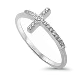 14K White Gold Round Sideways Eternity Simulated CZ Wedding Engagement Cross Ring Size-7