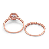 14K Rose Gold Halo Bridal Set Piece Oval Engagement Wedding Ring Simulated CZ Size-7