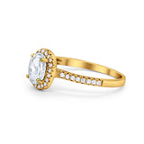 14K Yellow Gold Halo Engagement Ring Oval Round Simulated Cubic Zirconia