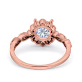 14K Rose Gold Halo Floral Art Deco Engagement Rings Round CZ