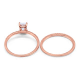 14K Rose Gold Art Deco Two Piece Wedding Radiant Simulated Cubic Zirconia Ring Size-7