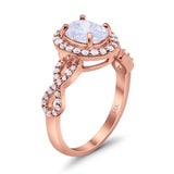 14K Rose Gold Art Deco Halo Wedding Ring Oval Round Simulated Cubic Zirconia Size-7