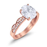 14K Rose Gold Two Piece Oval Wedding Ring Bridal Set Band Engagement Simulated CZ Size-7