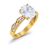 14K Yellow Gold Two Piece Oval Wedding Ring Bridal Set Band Engagement Simulated CZ Size-7