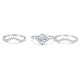 14K White Gold Three Piece Art Deco Bridal Set Band Oval Engagement Wedding Ring Simulated CZ Size-7