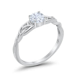 14K White Gold Round Solitaire Trinity Bridal Simulated CZ Wedding Engagement Ring