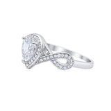 14K White Gold Teardrop Art Deco Wedding Ring Simulated Cubic Zirconia Size-7