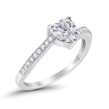 14K White Gold Heart Promise Ring Simulated Cubic Zirconia Size-7