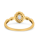 14K Yellow Gold Halo Art Deco Oval Bridal Simulated CZ Wedding Engagement Ring Size-7