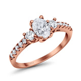 14K Rose Gold Oval Accent Wedding Ring Simulated Cubic Zirconia Size-7