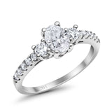 14K White Gold Oval Accent Wedding Ring Simulated Cubic Zirconia Size-7