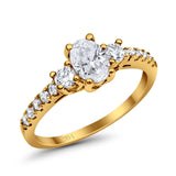 14K Yellow Gold Oval Accent Wedding Ring Simulated Cubic Zirconia Size-7