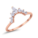 14K Rose Gold Curved Band Thumb Ring Pear Simulated Cubic Zirconia
