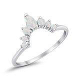 14K White Gold Pear Curved Band Thumb Ring Half Eternity Simulated CZ Lab Created White Opal Wedding Engagement Size-7