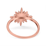 14K Rose Gold Cluster Starburst Ring Round Lab Created White Opal Bridal Simulated CZ Wedding Engagement Size-7