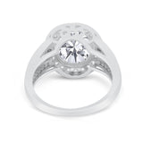 14K White Gold Oval Art Deco Split Shank Bridal Wedding Engagement Ring Simulated CZ Size-7