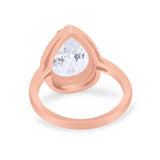 14K Rose Gold Halo Teardrop Pear Bridal Simulated CZ Wedding Engagement Ring Size 7