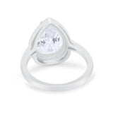 14K White Gold Halo Teardrop Pear Bridal Simulated CZ Wedding Engagement Ring