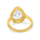 14K Yellow Gold Halo Teardrop Pear Bridal Simulated CZ Wedding Engagement Ring Size 7