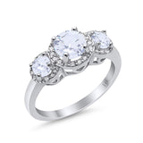 14K White Gold Round Three Stone Bridal Simulated CZ Wedding Engagement Ring Size-7