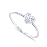 14K White Gold Solitaire Heart Promise Ring Bridal Simulated CZ Wedding Engagement Size 7