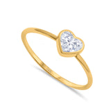 14K Yellow Gold Solitaire Heart Promise Ring Bridal Simulated CZ Wedding Engagement Size 7