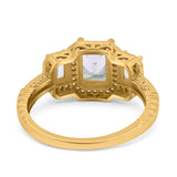 14K Yellow Gold Emerald Cut Halo Bridal Wedding Engagement Ring Simulated CZ Size-7