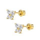 14K Yellow Gold Simulated Cubic Zirconia Butterfly Stud Earrings with Screw Back, Best Birthday Gift for Her