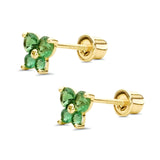 14K Yellow Gold Simulated Green Emerald CZ Butterfly Stud Earrings with Screw Back, Best Birthday Gift for Her