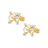 14K Yellow Gold CZ Butterfly Stud Earrings with Screw Back - Best Birthday Gift for Her