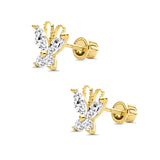 14K Yellow Gold Cubic Zirconia Butterfly Stud Earrings with Screw Back - Best Birthday Gift for Her