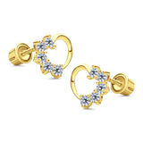 Solid 14K Yellow Gold Heart Stud Earrings Simulated Cubic Zirconia with Screw Back