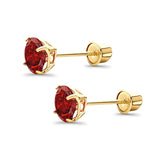 14K Yellow Gold 5mm Round Solitaire Basket Set Simulated Garnet CZ Stud Earrings with Screw Back, Best Birthday Gift for Her