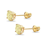 14K Yellow Gold 5mm Round Solitaire Basket Set Simulated Yellow CZ Stud Earrings with Screw Back, Best Birthday Gift for Her