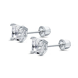 14K White Gold Princess Square CZ Solitaire Basket Set Stud Earrings with Screw Back - 5 Different Size Available, Best Birthday Gift for Her