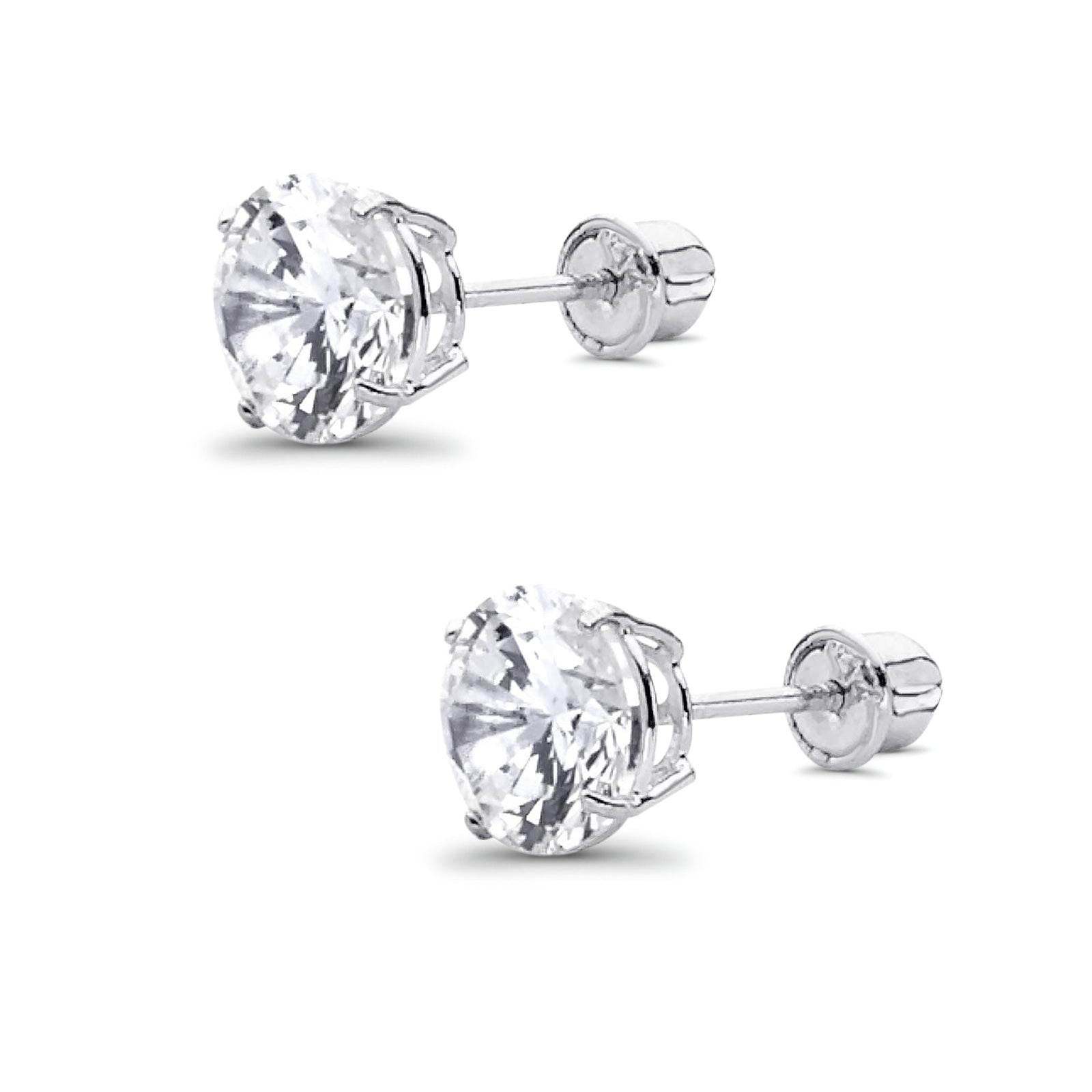 Bundle Set of 3! 14K Gold Classic Solitaire Stud Earrings, Screw-Back 6mm 7mm 8mm / 14K White Gold