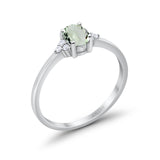 14K White Gold 0.87ct Art Deco Oval 7mmx5mm G SI Natural Green Amethyst Diamond Engagement Wedding Ring Size 6.5